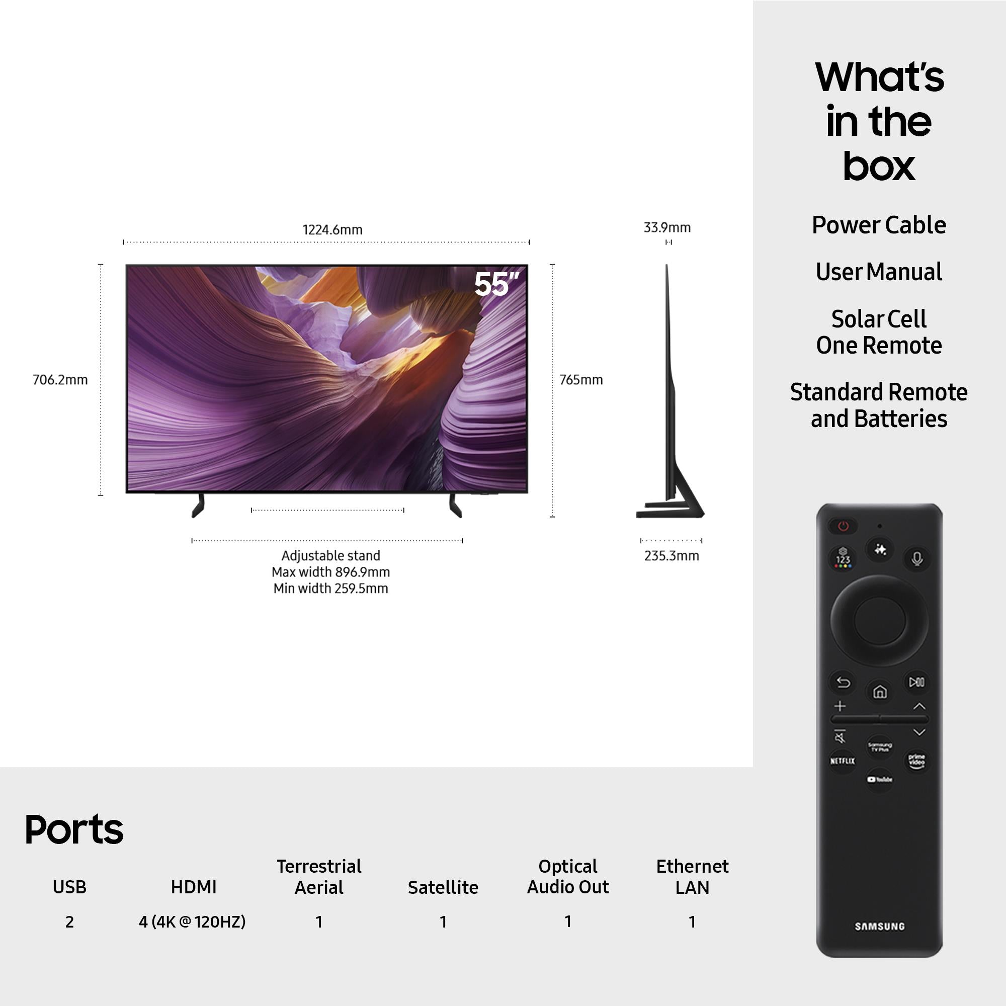 TV Set SAMSUNG 55" OLED/4K/Smart 3840x2160 Wireless LAN Bluetooth Tizen Black QE55S85FAUXXH