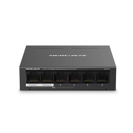 MS106LP | Mercusys 6-Port 10/100 Mbps Desktop Switch with 4-Port PoE+ | Desktop | 10/100 Mbps (RJ-45) ports quantity 6