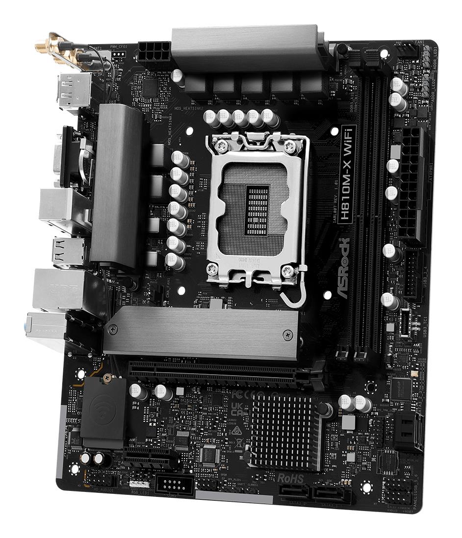 Mainboard ASROCK Intel H810 LGA 1851 (Socket V1) micro ATX RAM DDR5-SDRAM 2xSlots Wi-Fi Yes Bluetooth Yes 1xNumber of M.2 (M) slots H810M-XWIFI