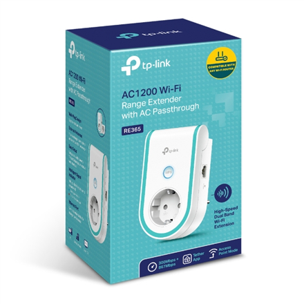 TP-LINK | Extender | RE365 | 802.11ac | 2.4GHz/5GHz | 300+867 Mbit/s | 10/100 Mbit/s | Ethernet LAN (RJ-45) ports 1 | MU