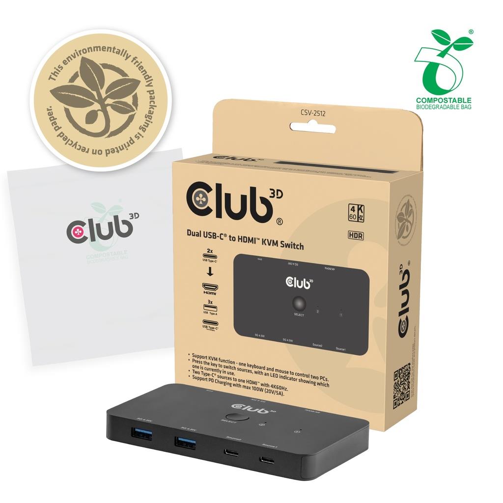 VIDEO SWITCH KVM USB-C TO HDMI/DUAL CSV-2512 CLUB3D