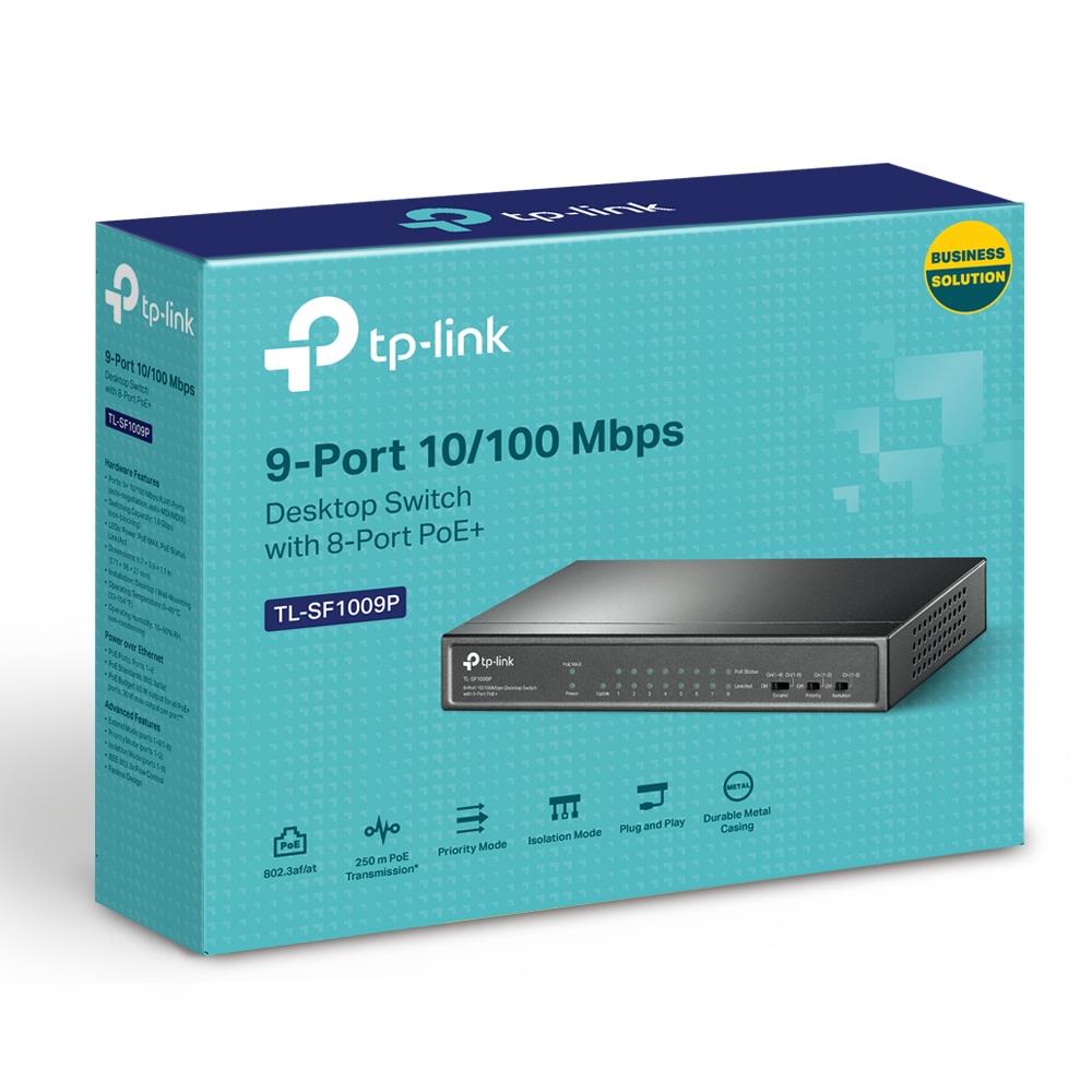 Switch TP-LINK Desktop/pedestal 9x10Base-T / 100Base-TX PoE+ ports 8 TL-SF1009P