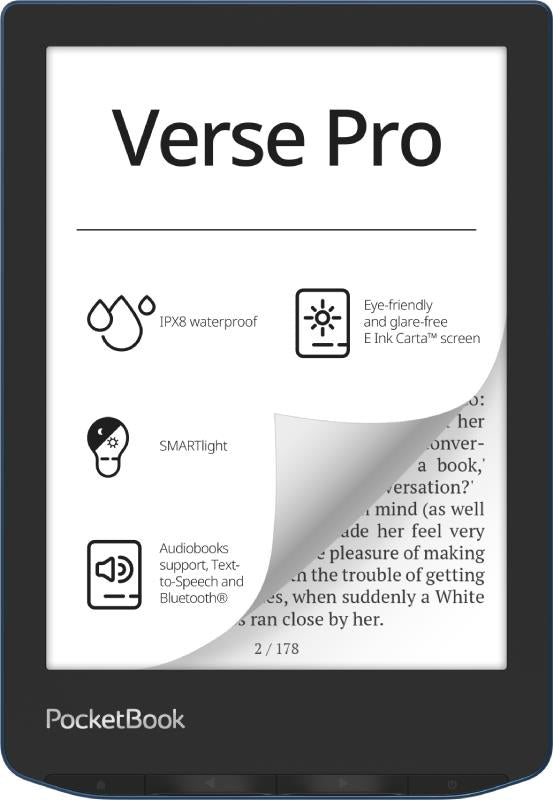 E-Reader POCKETBOOK Verse Pro 6" 1072x1448 1xUSB-C Wireless LAN Bluetooth Azure PB634-A-WW
