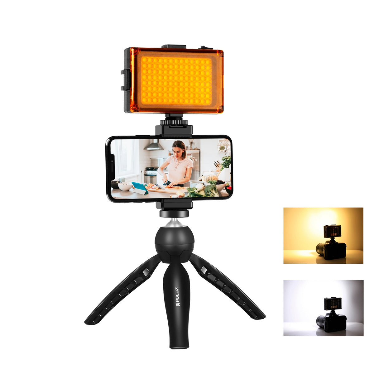 Puluz live recording set tripod + LED lamp + phone clip PKT3131B - Image 1