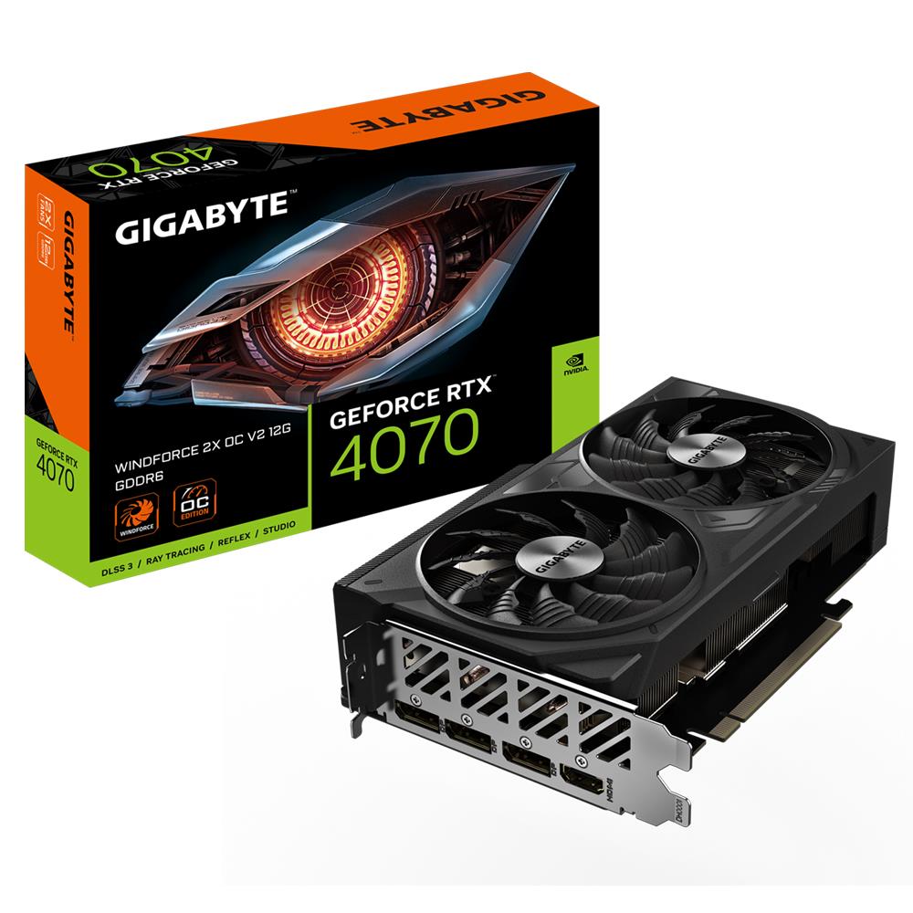Graphics Card GIGABYTE NVIDIA GeForce RTX 4070 12 GB GDDR6 192 bit PCIE 4.0 16x GPU 2490 MHz Dual Slot Fansink 1xHDMI 3xDisplayPort GV-N4070WF2OCV2-12GD
