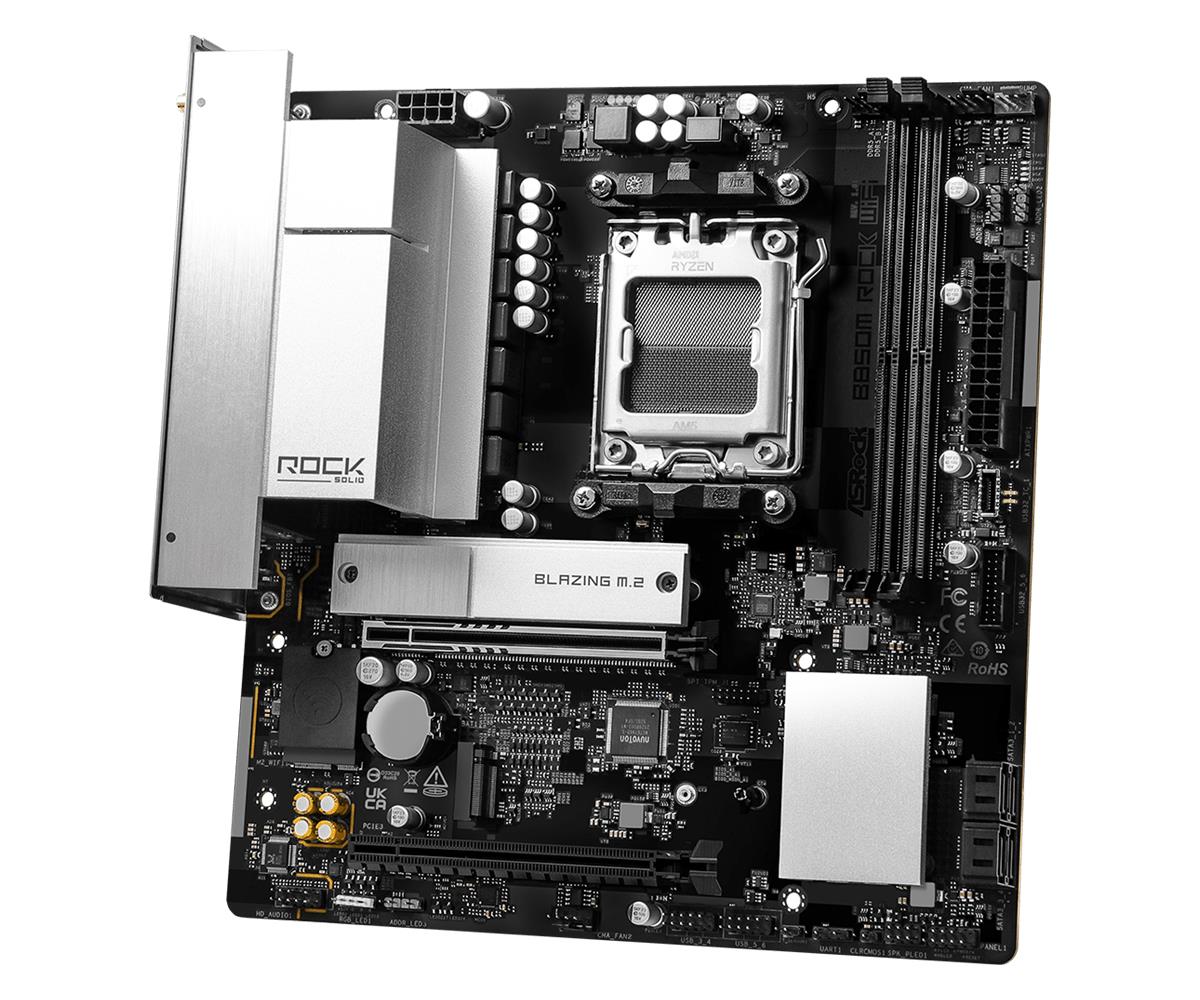 Mainboard ASROCK AMD B850 Socket AM5 micro ATX RAM DDR5-SDRAM 2xSlots Wi-Fi Yes Bluetooth Yes 1xNumber of M.2 (M) slots B850MROCKWIFI