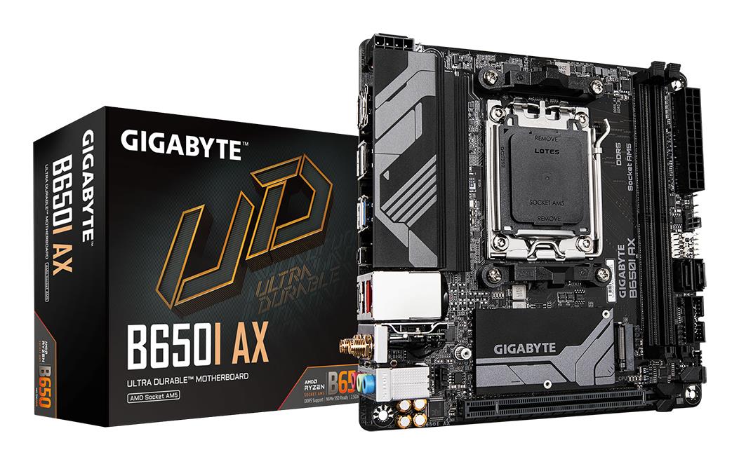 Mainboard GIGABYTE AMD B650 Socket AM5 mini ITX RAM DDR5-SDRAM 2xSlots Wi-Fi Yes Bluetooth Yes 1xNumber of M.2 (M) slots B650IAX1.2