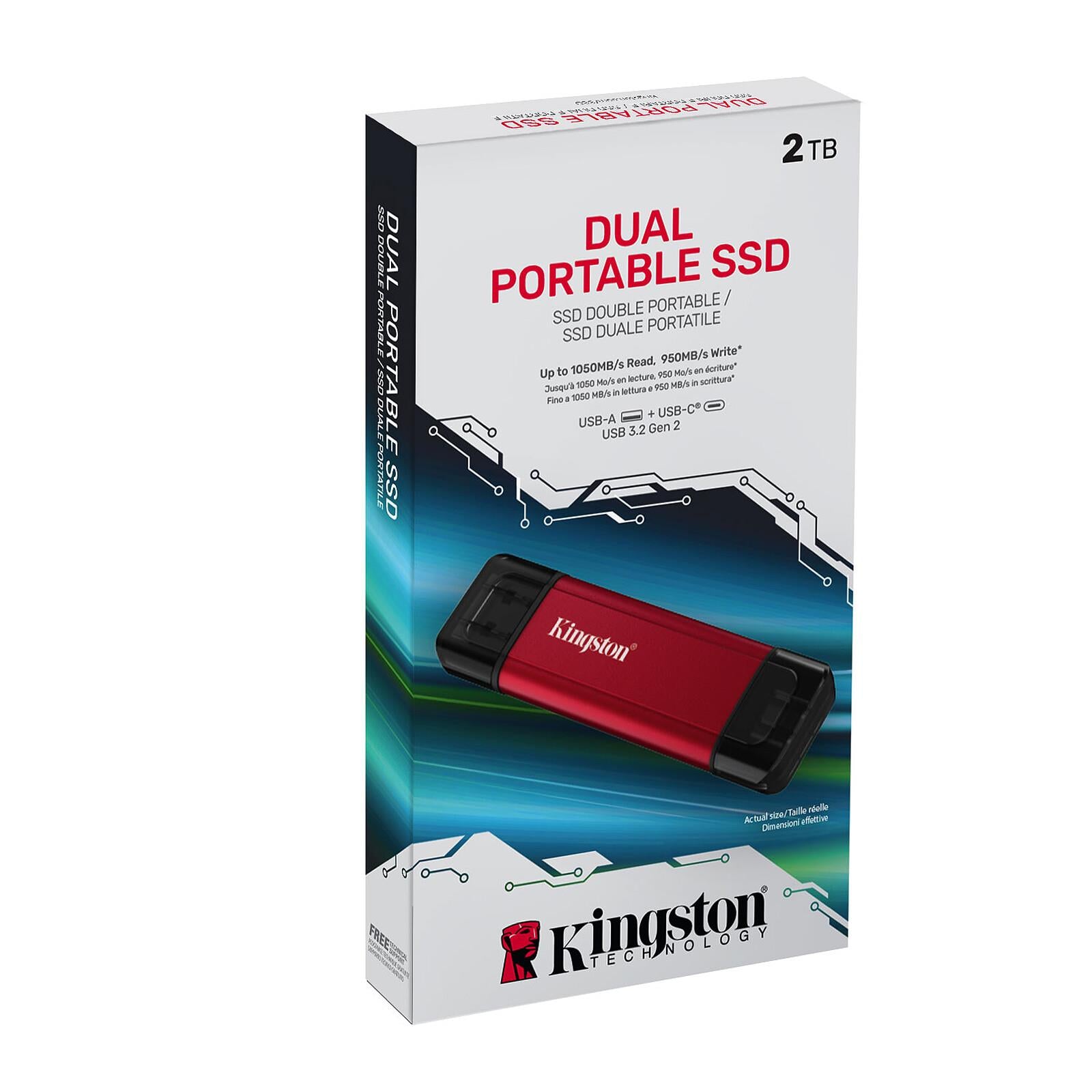 External SSD KINGSTON 2TB 3D NAND Write speed 950 MBytes/sec Read speed 1050 MBytes/sec SPSD/2TB