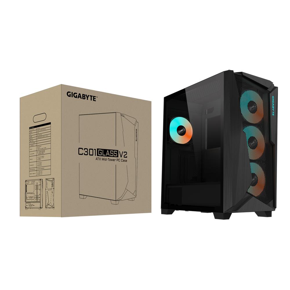 Case GIGABYTE C301G V2 BLACK MidiTower Case product features Transparent panel Not included ATX EATX MicroATX MiniITX Colour Black C301GV2