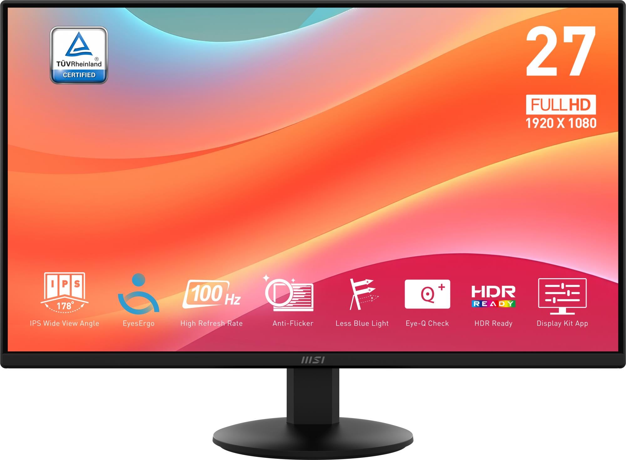 LCD Monitor MSI PRO MP272L 27" Business Matte Panel IPS 1920x1080 16:9 100Hz 1 ms Tilt Colour Black PROMP272L