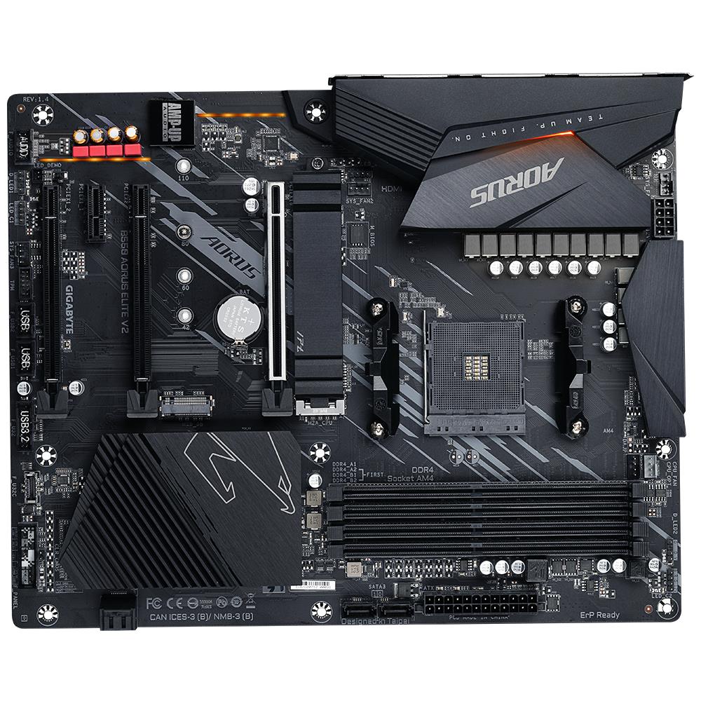 Mainboard GIGABYTE AMD B550 SAM4 ATX Memory DDR4 Memory slots 4 1xPCI-Express 16x 2xPCI-Express 3.0 1x 1xPCI-Express 3.0 2x 2xM.2 1xHDMI 1xDisplayPort 2xUSB 2.0 5xUSB 3.2 1xOptical S/PDIF 1xRJ45 5xAudio port B550AORUSELITEV21.5
