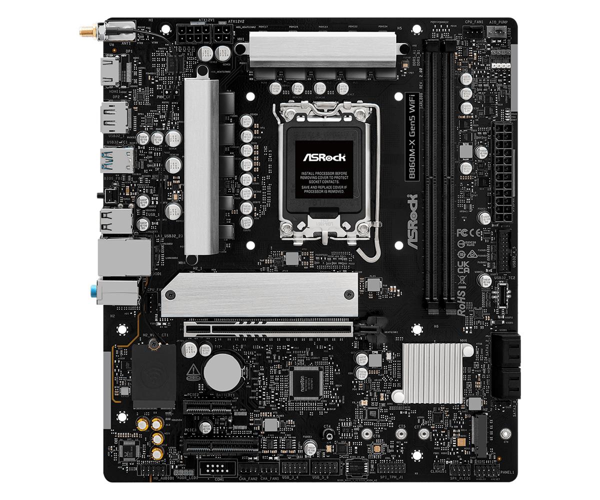Mainboard ASROCK Intel B860 LGA 1851 (Socket V1) micro ATX RAM DDR5-SDRAM 2xSlots Wi-Fi Yes Bluetooth Yes 1xNumber of M.2 (M) slots B860M-XGEN5WIFI