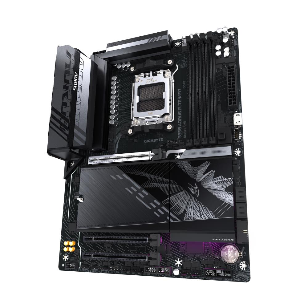 Mainboard GIGABYTE AMD B850 SAM5 ATX Memory DDR5 Memory slots 4 2xPCI-Express 3.0 16x 1xPCI-Express 5.0 16x 3xM.2 1xDisplayPort 4xUSB 2.0 7xUSB 3.2 1xUSB-C 1xOptical S/PDIF 1xRJ45 2xAudio port B850AELITEWF71.1