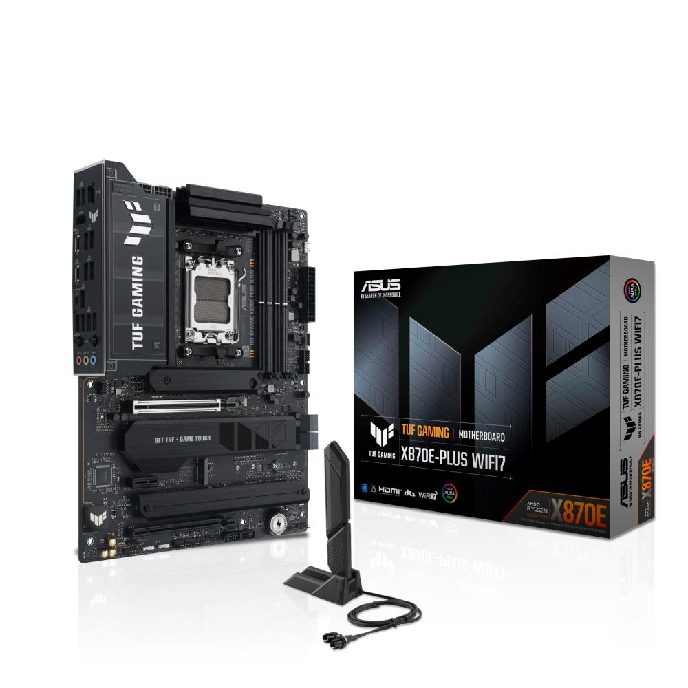Mainboard ASUS AMD X870E SAM5 ATX Memory DDR5 Memory slots 4 1xPCI-Express 3.0 1x 1xPCI-Express 4.0 16x 1xPCI-Express 5.0 16x 4xM.2 1xHDMI 4xUSB 2.0 7xUSB 3.2 2xUSB-C 1xRJ45 3xAudio port TUFGAMX870E-PLUSWIFI7