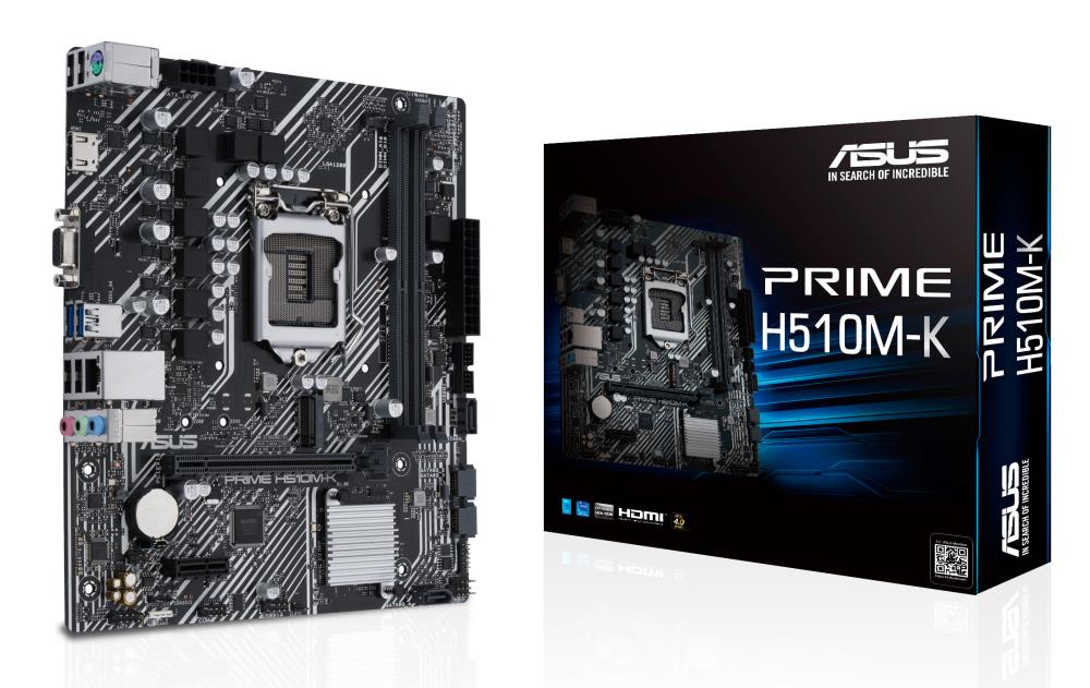 Mainboard ASUS Intel H510 LGA1200 MicroATX 1xPCI-Express 3.0 1x 1xPCI-Express 4.0 16x 1xM.2 Memory DDR4 Memory slots 2 1x15pin D-sub 1xHDMI 2xAudio-In 1xAudio-Out 4xUSB 2.0 2xUSB 3.2 1xPS/2 1xRJ45 PRIMEH510M-K