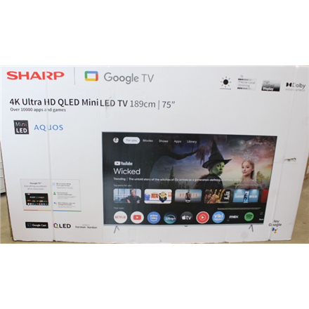 SALE OUT. Sharp 75JP7265E 75" (189cm) 4K Ultra HD QLED MiniLED Google TV, HARMAN/KARDON Speaker System | SALE OUT. Sharp