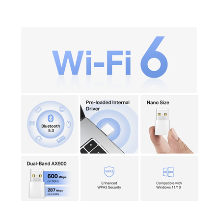 Mercusys AX900 Nano Wi-Fi 6 Bluetooth USB Adapter | MA60XNB