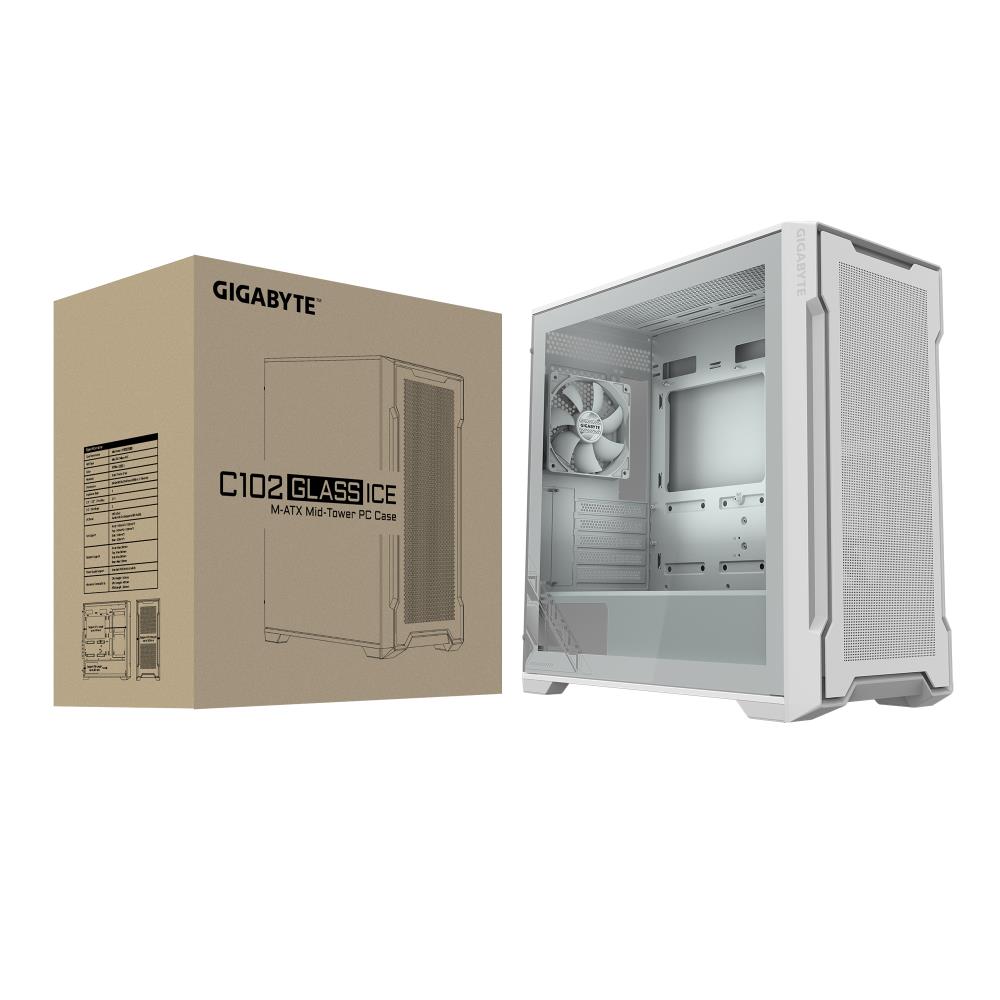 Case GIGABYTE GB-C102GI MidiTower Case product features Transparent panel Not included MicroATX MiniITX Colour White GB-C102GI