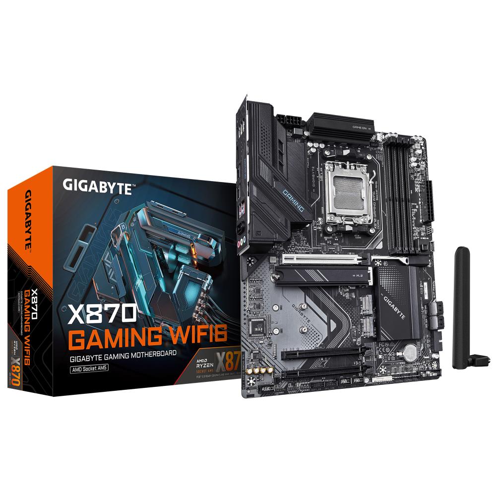 Mainboard GIGABYTE AMD X870 SAM5 ATX Memory DDR5 Memory slots 4 3xPCI-Express 16x 2xM.2 1xHDMI 1xAudio-In 1xAudio-Out 1xMicrophone 4xUSB 3.2 2xUSB-C 1xRJ45 X870GAMINGWF6