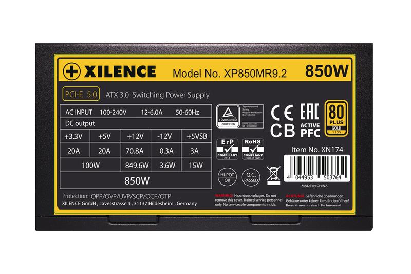 Power Supply XILENCE 850 Watts Efficiency 80 PLUS GOLD PFC Active XN174