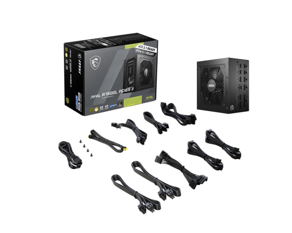 Power Supply MSI MAG A750GL PCIE5 II 750 Watts Efficiency 80 PLUS GOLD PFC Active MAGA750GLPCIE5II