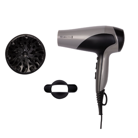 Remington Hair Dryer | D3190S | 2200 W | Number of temperature settings 3 | Ionic function | Diffuser nozzle | Grey/Blac
