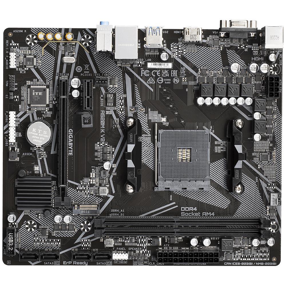 Mainboard GIGABYTE AMD A520 SAM4 Micro-ATX Memory DDR4 Memory slots 2 1xPCI-Express 3.0 1x 1xPCI-Express 3.0 16x 1xM.2 1x15pin D-sub 1xHDMI 2xUSB 2.0 4xUSB 3.2 1xPS/2 1xRJ45 3xAudio port A520MKV21.1