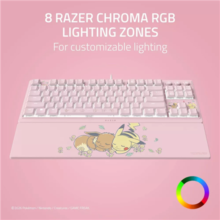 Razer Ornata V3 Tenkeyless | Gaming keyboard | Wired | US | Razer Mecha-Membrane Switches | Wrist Rest | Pikachu Eevee E
