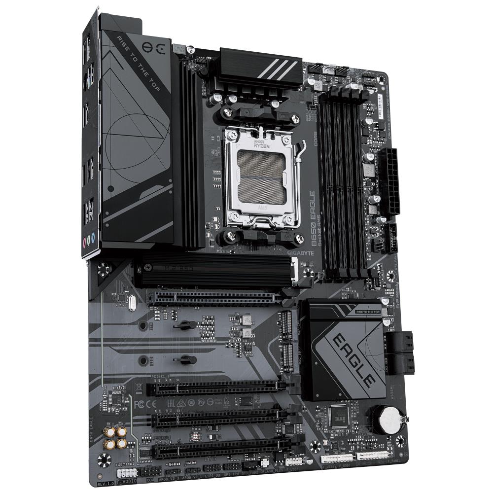 Mainboard GIGABYTE AMD B650 SAM5 ATX Memory DDR5 Memory slots 4 1xPCI-Express 16x 3xPCI-Express 3.0 16x 3xM.2 1xHDMI 1xDisplayPort 1xAudio-In 1xAudio-Out 1xMicrophone 6xUSB 2.0 2xUSB 3.2 1xUSB-C 1xPS/2 1xRJ45 B650EAGLE