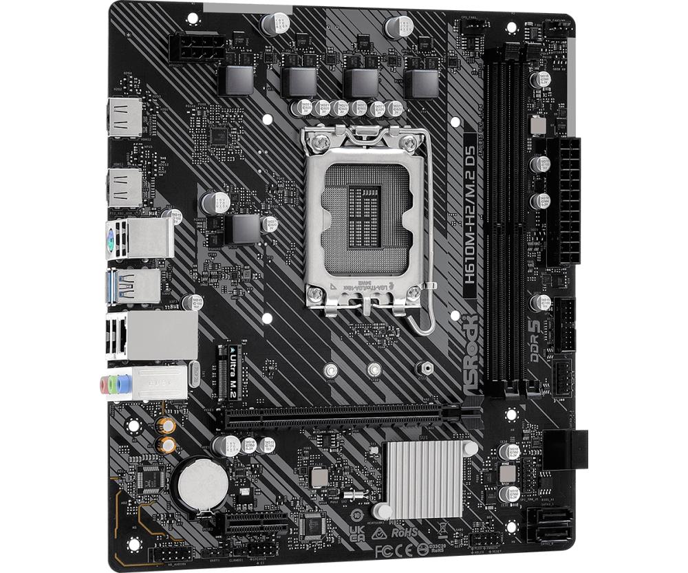 Mainboard ASROCK Intel H610 LGA1700 Micro-ATX Memory DDR5 Memory slots 2 1xPCI-Express 3.0 1x 1xPCI-Express 4.0 16x 1xM.2 2xHDMI 4xUSB 2.0 2xUSB 3.2 1xPS/2 1xRJ45 3xAudio port H610M-H2/M.2D5