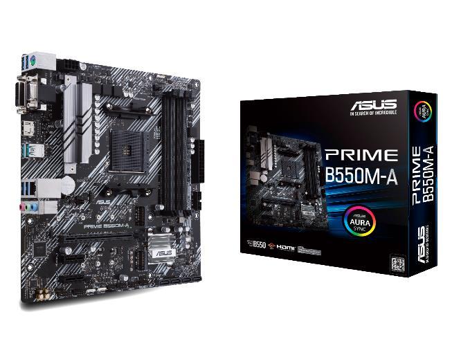 Mainboard ASUS AMD B550 SAM4 MicroATX Memory DDR4 Memory slots 4 2xPCI-Express 3.0 1x 1xPCI-Express 4.0 16x 2xM.2 1x15pin D-sub 1xDVI-D 1xHDMI 6xUSB 3.2 1xPS/2 1xRJ45 3xAudio port PRIMEB550M-A