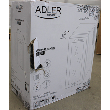 SALE OUT. Adler | Beverage Pantry | AD 8083 | Energy efficiency class G | Free standing | Bottles capacity 12 | Black | 