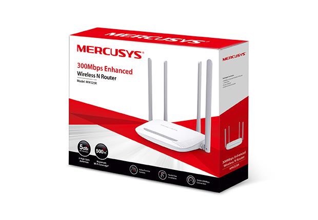 Wireless Router MERCUSYS Wireless Router 300 Mbps IEEE 802.11b IEEE 802.11g IEEE 802.11n 1 WAN 3x10/100M LAN \ WAN ports 4 Number of antennas 4 MW325R