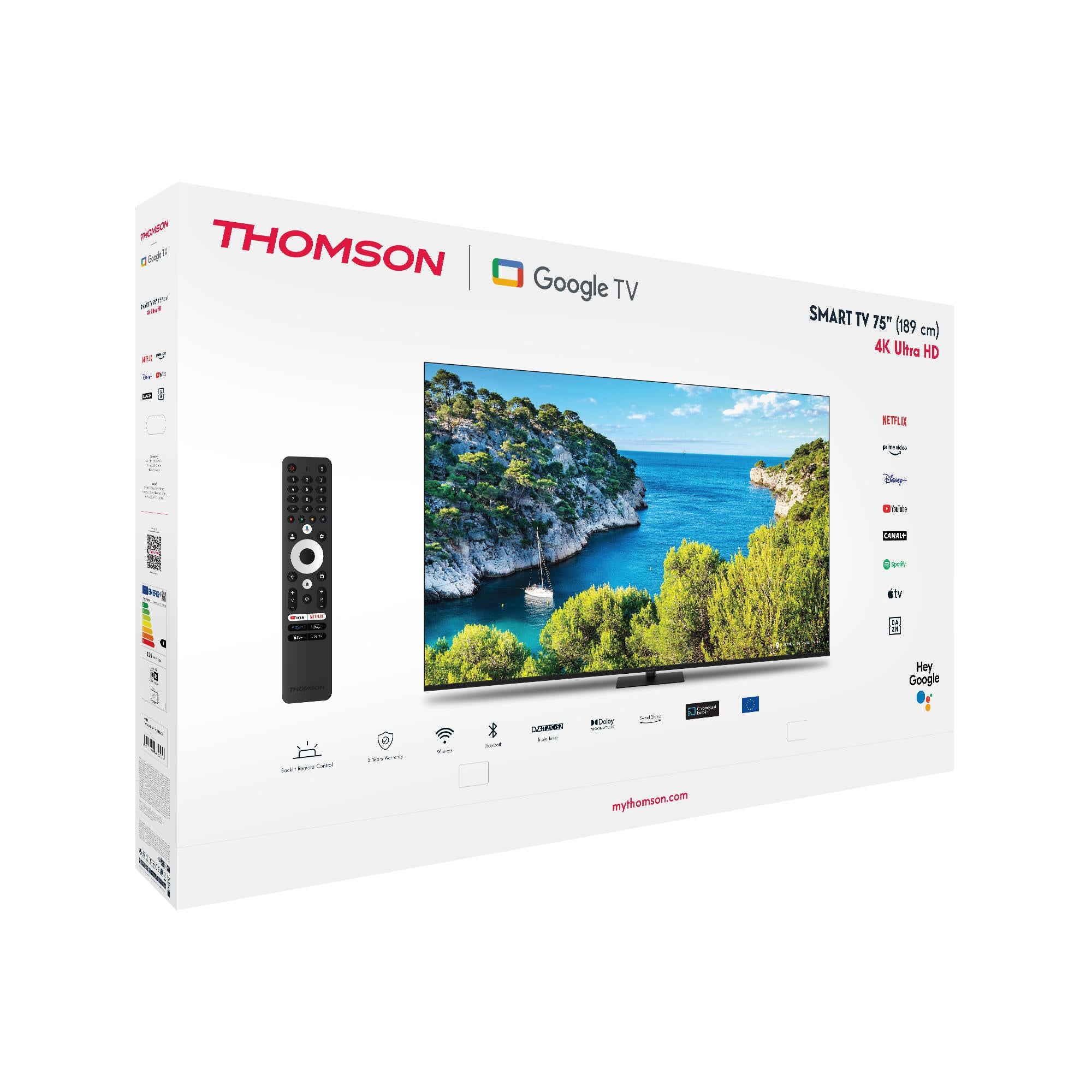TV Set THOMSON 75" 4K/Smart 3840x2160 Wireless LAN Bluetooth Google TV Black 75UG5C14