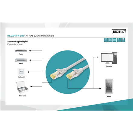 CAT 6A S/FTP | Patch cord | Length 10 m | Grey