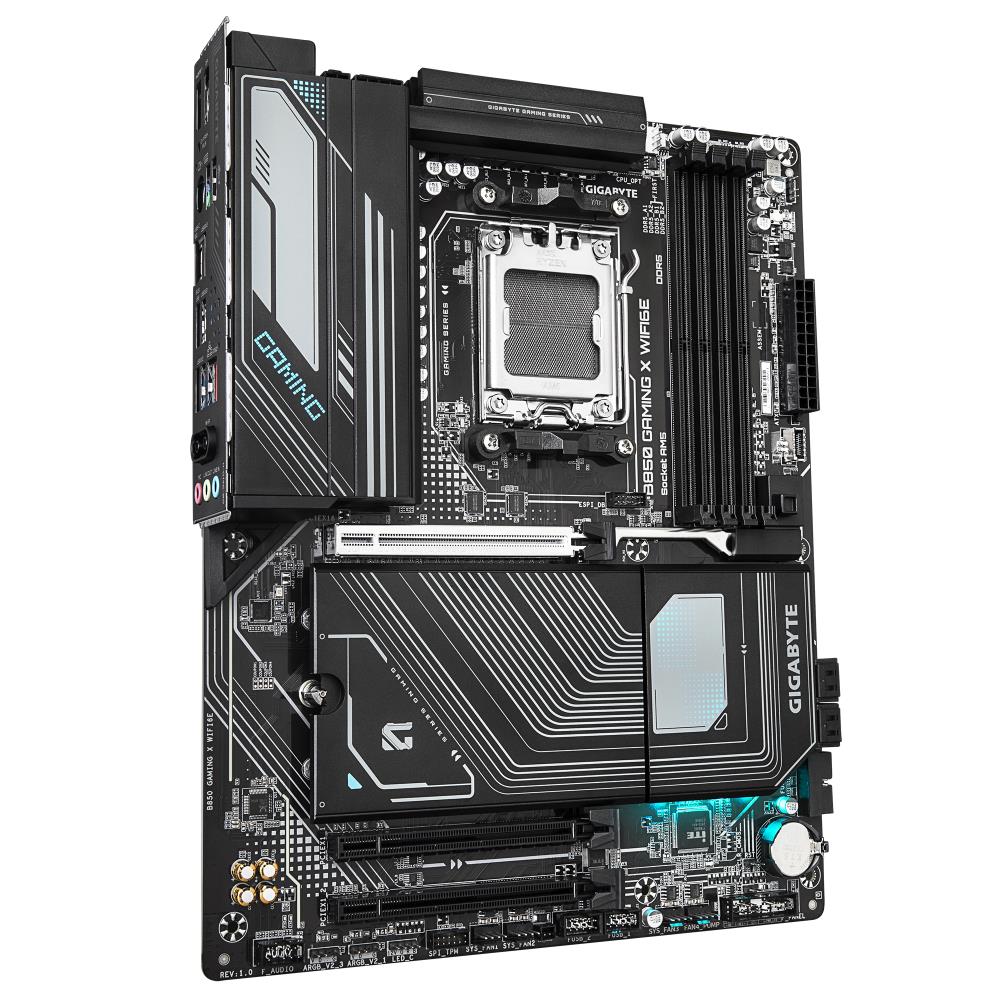 Mainboard GIGABYTE AMD B850 SAM5 ATX Memory DDR5 Memory slots 4 2xPCI-Express 3.0 1x 3xM.2 1xHDMI 1xDisplayPort 5xUSB 2.0 3xUSB 3.2 type B 2xUSB 3.2 2xUSB-C 1xPS/2 1xOptical S/PDIF 1xRJ45 B850GAMINGXWIFI6E