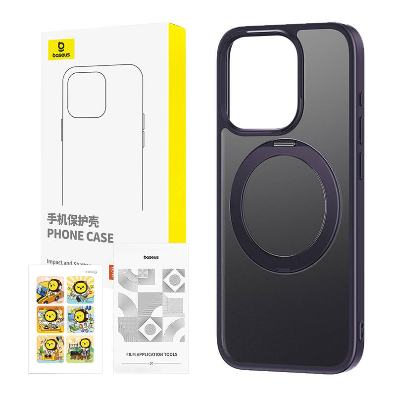 Phone Case with Stand Baseus SkyRing 360° for iP 14 Pro +tempered-glass and cleaning kit (purple) - Image 4
