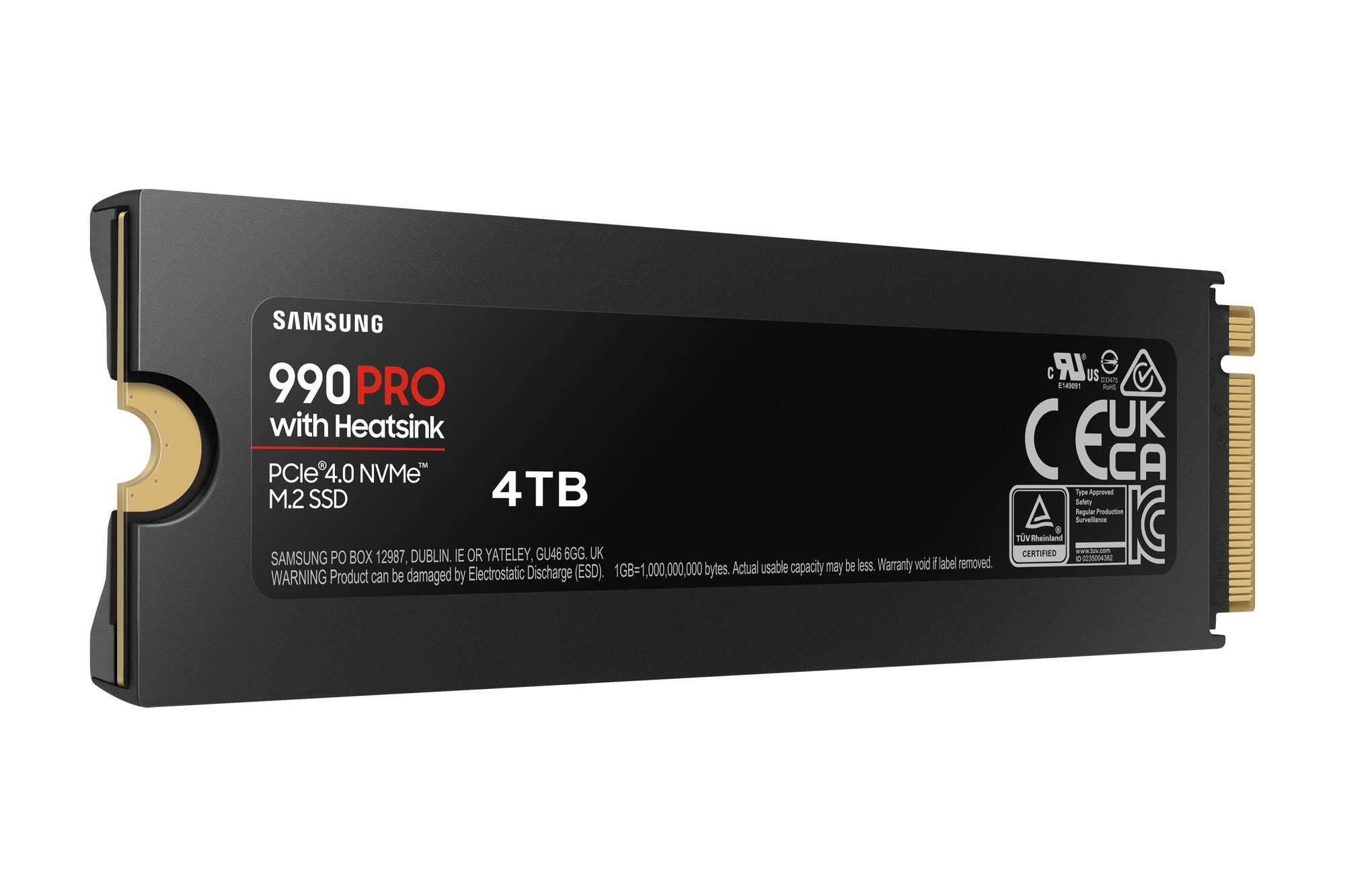 SSD SAMSUNG 990 PRO with Heatsink 4TB M.2 PCIe Gen4 NVMe TLC Write speed 6900 MBytes/sec Read speed 7450 MBytes/sec 2.3mm TBW 1200 TB MTBF 1500000 hours MZ-V9P4T0GW