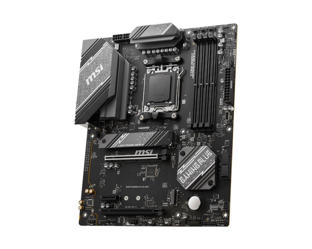 Mainboard MSI AMD B650 SAM5 ATX Memory DDR5 Memory slots 4 2xPCI-Express 1x 2xPCI-Express 4.0 16x 2xM.2 1xHDMI 1xDisplayPort 7xUSB 3.2 1xUSB-C 1xRJ45 6xAudio port B650GAMINGPLUSWIFI