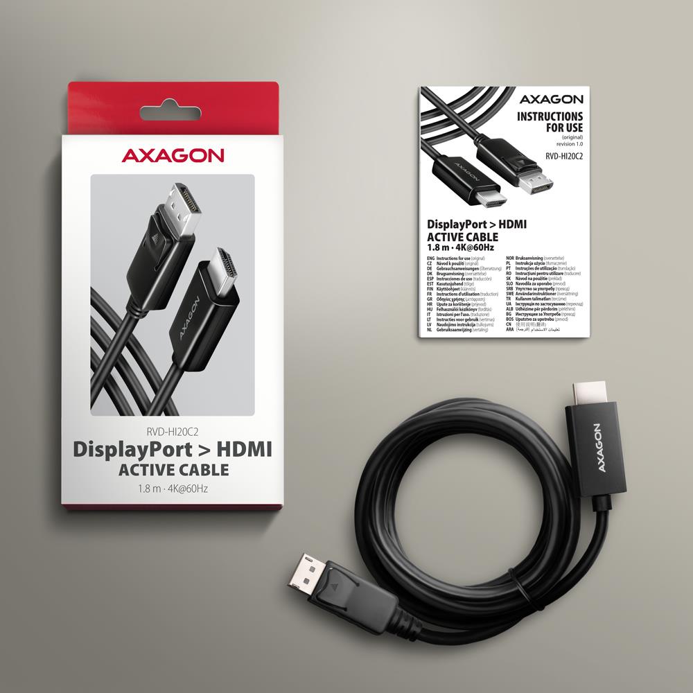 CABLE DP TO HDMI 1.8M/RVD-HI20C2 AXAGON