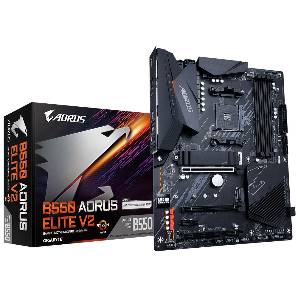Mainboard GIGABYTE AMD B550 SAM4 ATX Memory DDR4 Memory slots 4 1xPCI-Express 16x 2xPCI-Express 3.0 1x 1xPCI-Express 3.0 2x 2xM.2 1xHDMI 1xDisplayPort 2xUSB 2.0 5xUSB 3.2 1xOptical S/PDIF 1xRJ45 5xAudio port B550AORUSELITEV21.5
