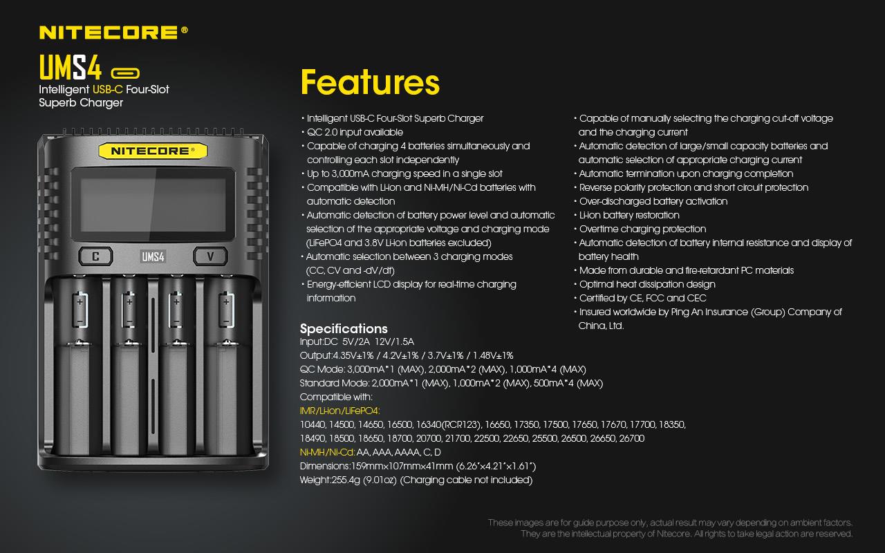 BATTERY CHARGER 4-SLOT/UMS4 NITECORE