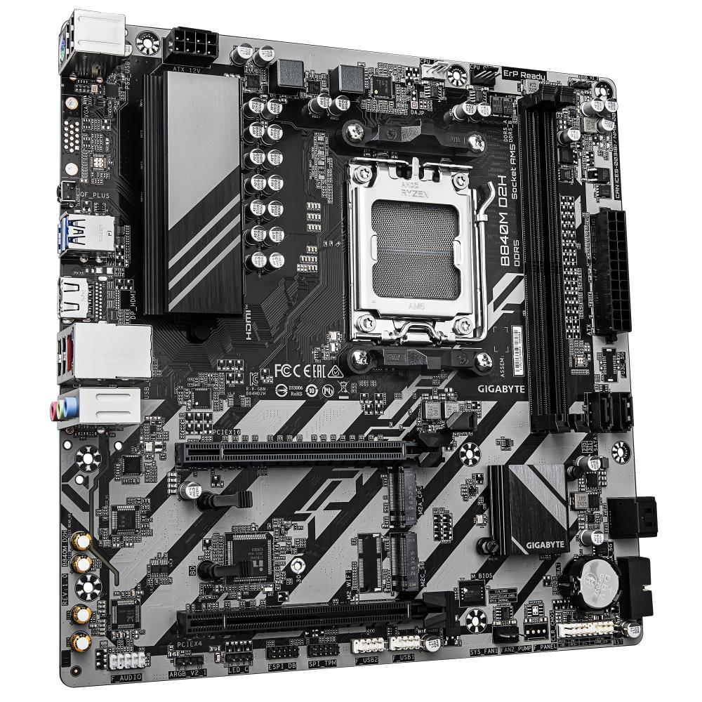 Mainboard GIGABYTE SAM5 Micro-ATX Memory DDR5 Memory slots 2 1xPCI-Express 3.0 4x 1xPCI-Express 4.0 16x 2xM.2 1xHDMI 4xUSB 2.0 2xUSB 3.2 1xPS/2 1xRJ45 3xAudio port B840MD2H