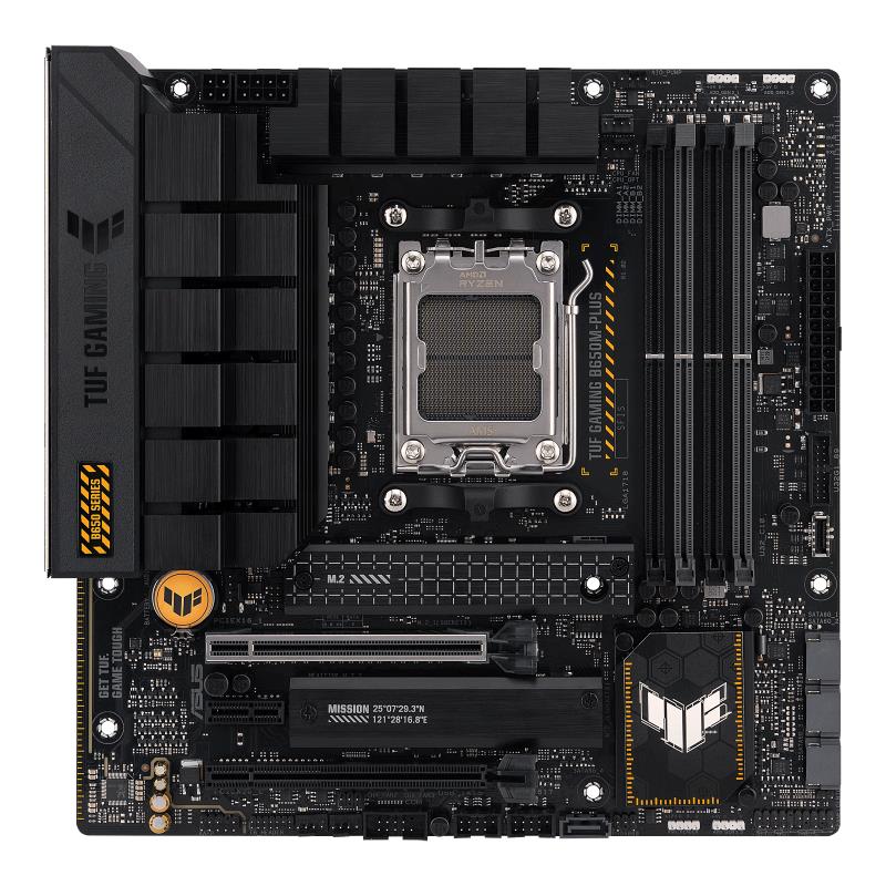 Mainboard ASUS AMD B650 SAM5 MicroATX Memory DDR5 Memory slots 4 1xPCI-Express 4.0 1x 2xPCI-Express 4.0 16x 2xM.2 1xHDMI 1xDisplayPort 4xUSB 2.0 3xUSB 3.2 1xUSB-C 1xRJ45 5xAudio port TUFGAMINGB650M-PLUS
