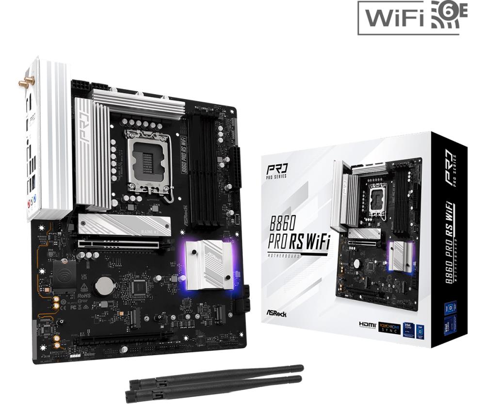 Mainboard ASROCK Memory DDR5 Memory slots 4 1xPCI-Express 4.0 16x 1xPCI-Express 5.0 16x 1xM.2 1xHDMI 1xDisplayPort 1xAudio-In 1xAudio-Out 1xMicrophone 2xUSB 2.0 6xUSB 3.2 1xUSB-C 1xRJ45 B860PRORSWIFI