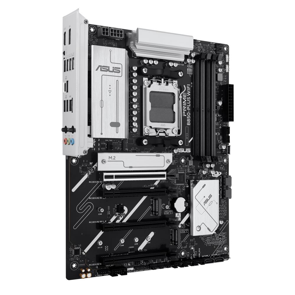 Mainboard ASUS AMD B850 SAM5 ATX Memory DDR5 Memory slots 4 2xPCI-Express 3.0 16x 1xPCI-Express 4.0 16x 1xPCI-Express 5.0 16x 3xM.2 1xHDMI 1xDisplayPort 3xUSB 2.0 5xUSB 3.2 type B 2xUSB-C 3xAudio port PRIMEB850-PLUSWIFI