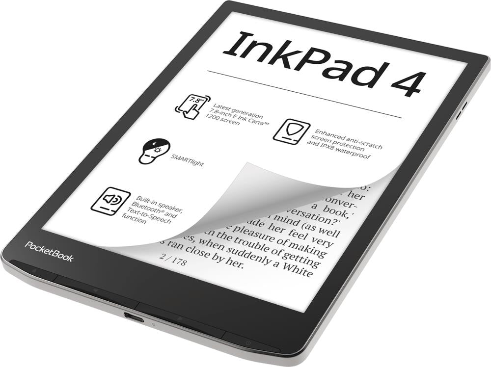 E-Reader POCKETBOOK InkPad 4 7.8" 1872x1404 1xAudio-Out 1xUSB-C Micro SD Wireless LAN Bluetooth PB743G-U-WW