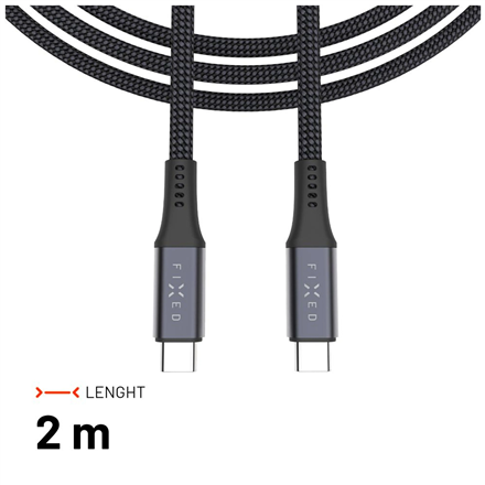 Fixed Braided Cable USB-C/USB-C, 2m, USB4 gen2 20Gbps, 4K 60Hz, 240W | FIXDBP-CC2-GR