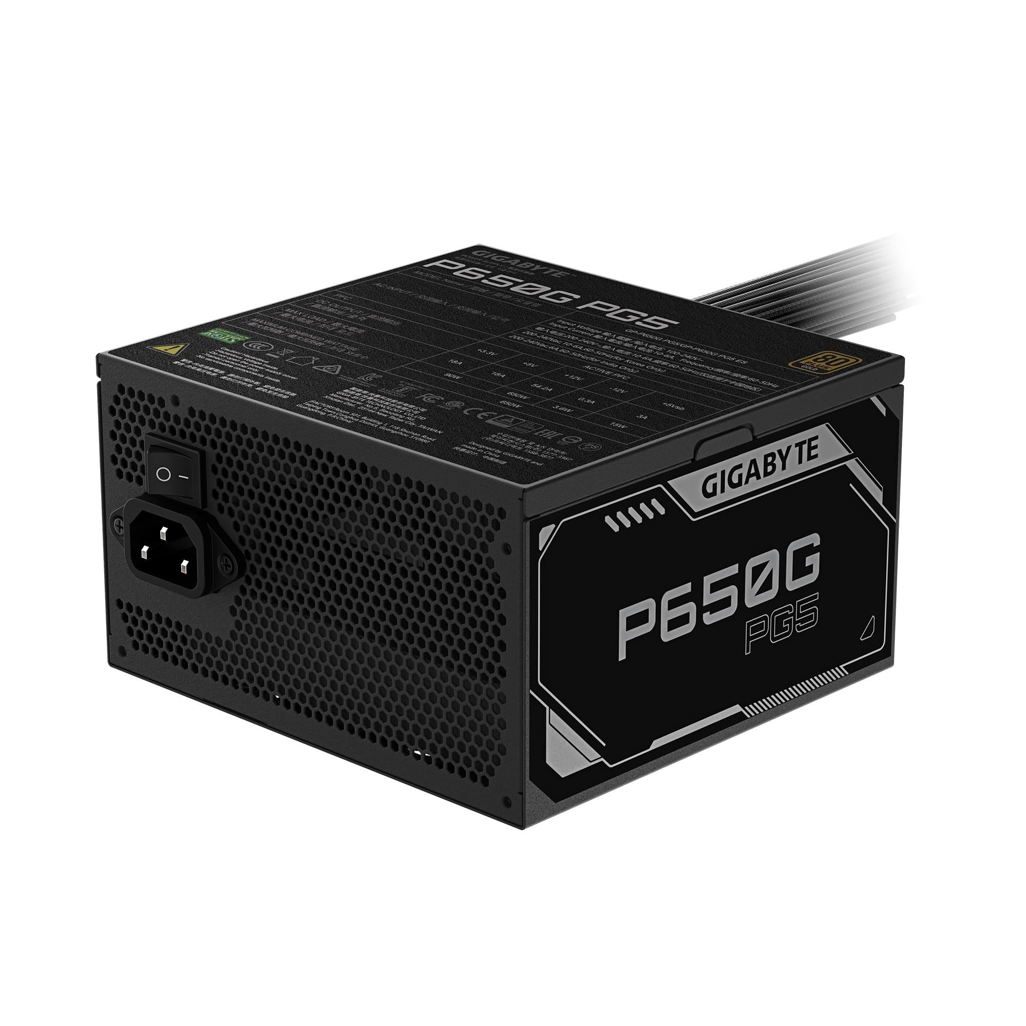 Power Supply GIGABYTE GP-P650G PG5 ATX 3.1 650 Watts Efficiency 80 PLUS GOLD PFC Active MTBF 100000 hours GP-P650GPG5