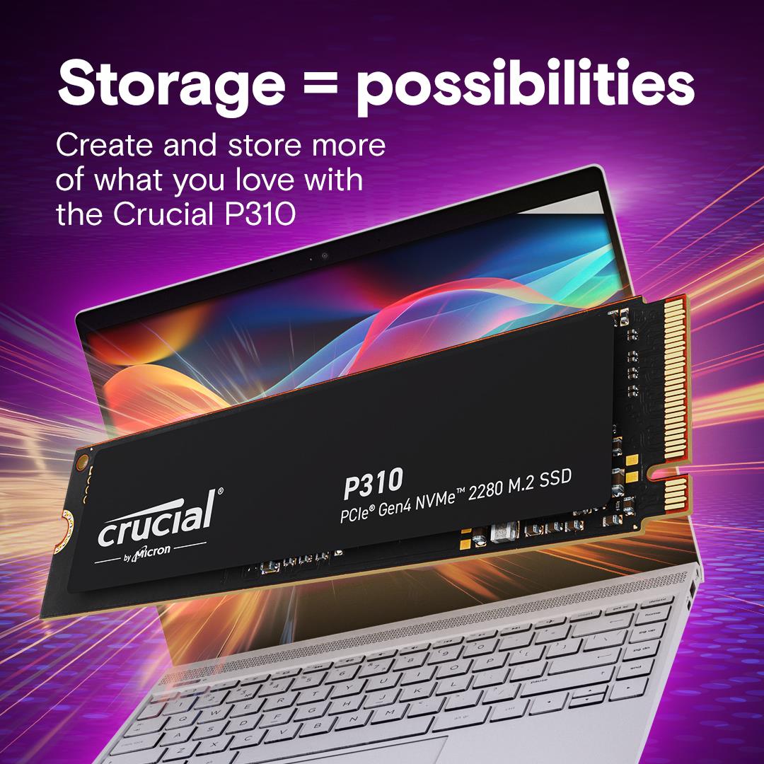 SSD CRUCIAL 800xTBW rating Read speed 7100 MB/s Write speed 6000 MB/s NVMe Yes PCI Express 4.0 M.2 4000 GB P310 CT4000P310SSD8